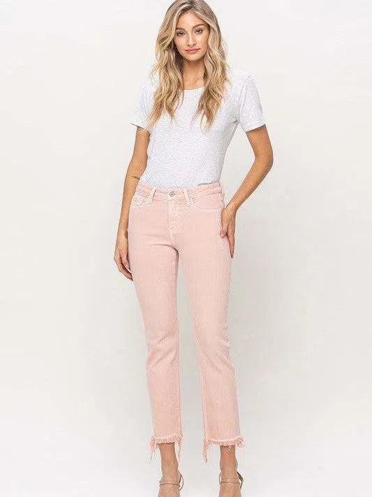 VERVET By Flying Monkey Life's Better in Pink Mid Rise Straight Cut Cropped Mom Jeans-Women's Clothing-Shop Z & Joxa