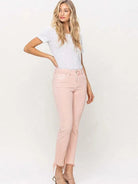 VERVET By Flying Monkey Life's Better in Pink Mid Rise Straight Cut Cropped Mom Jeans-Women's Clothing-Shop Z & Joxa