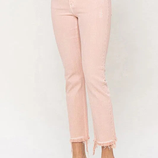 VERVET By Flying Monkey Life's Better in Pink Mid Rise Straight Cut Cropped Mom Jeans