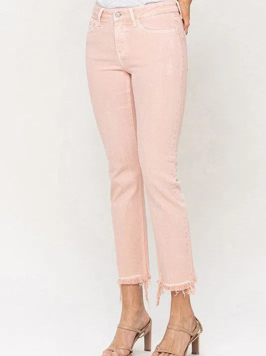VERVET By Flying Monkey Life's Better in Pink Mid Rise Straight Cut Cropped Mom Jeans-Women's Clothing-Shop Z & Joxa