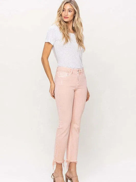 VERVET By Flying Monkey Life's Better in Pink Mid Rise Straight Cut Cropped Mom Jeans-Women's Jeans-Shop Z & Joxa