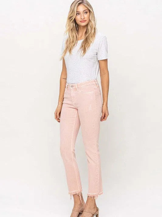 VERVET By Flying Monkey Life's Better in Pink Mid Rise Straight Cut Cropped Mom Jeans-Women's Jeans-Shop Z & Joxa