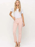 VERVET By Flying Monkey Life's Better in Pink Mid Rise Straight Cut Cropped Mom Jeans-Women's Jeans-Shop Z & Joxa