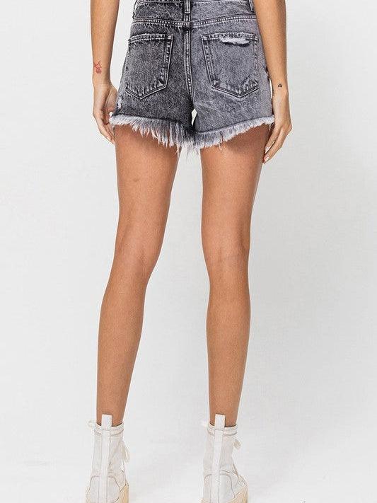VERVET By Flying Monkey Live and Let Live Distressed Criss-cross High Rise Shorts-Women's Clothing-Shop Z & Joxa