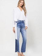 VERVET By Flying Monkey New Girl on the Block Super High Rise Straight Jeans with Side Blocking Panel-Women's Clothing-Shop Z & Joxa