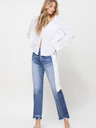 VERVET By Flying Monkey New Girl on the Block Super High Rise Straight Jeans with Side Blocking Panel-Women's Clothing-Shop Z & Joxa