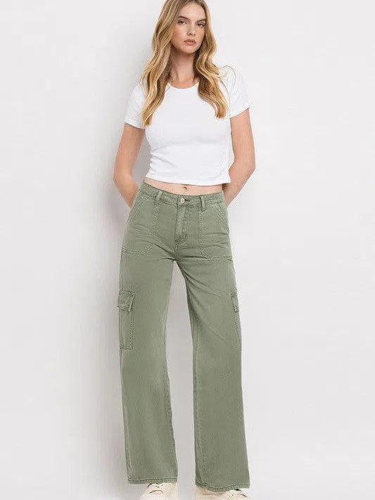 VERVET By Flying Monkey Simply the Best Wide Leg High Waisted Cargo Jeans-Women's Clothing-Shop Z & Joxa