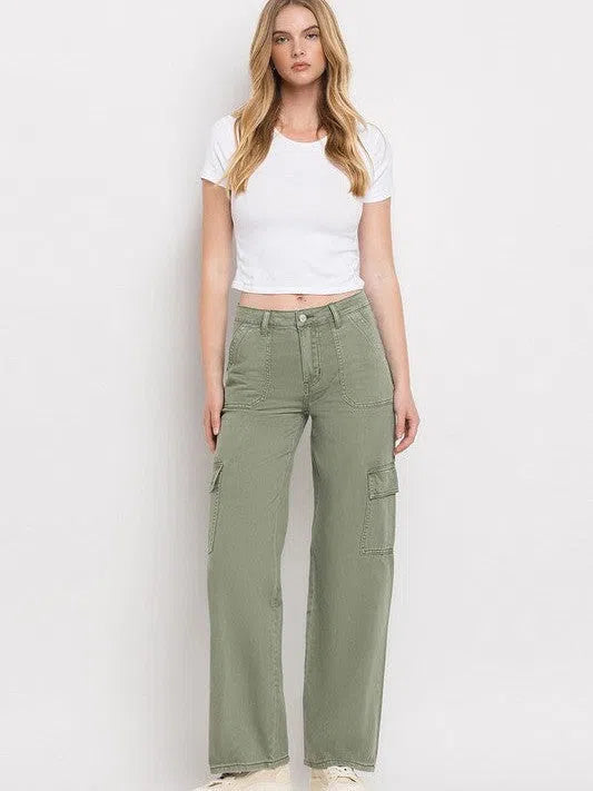 VERVET By Flying Monkey Simply the Best Wide Leg High Waisted Cargo Jeans-Women's Clothing-Shop Z & Joxa