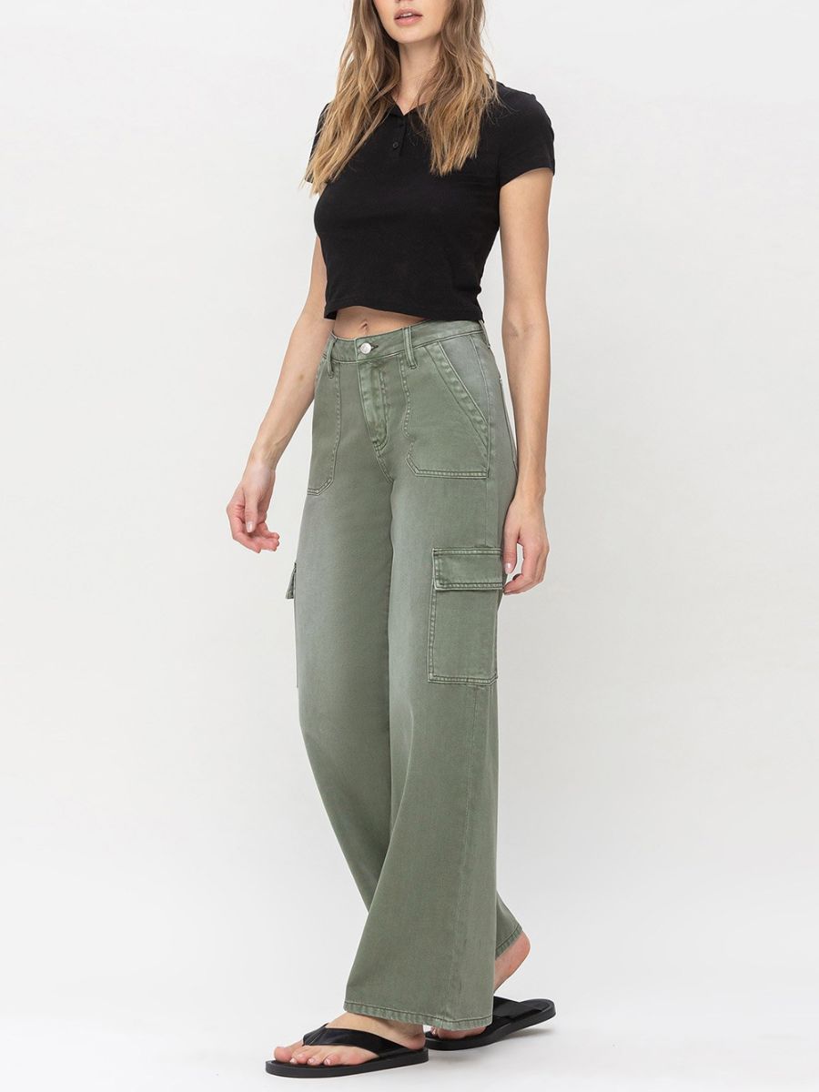 VERVET By Flying Monkey Simply the Best Wide Leg High Waisted Cargo Jeans-Women's Clothing-Shop Z & Joxa