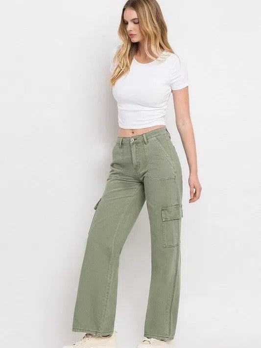 VERVET By Flying Monkey Simply the Best Wide Leg High Waisted Cargo Jeans-Women's Clothing-Shop Z & Joxa