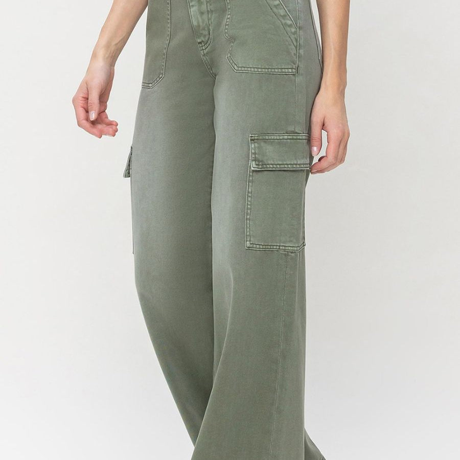 VERVET By Flying Monkey Simply the Best Wide Leg High Waisted Cargo Jeans-Women's Clothing-Shop Z & Joxa