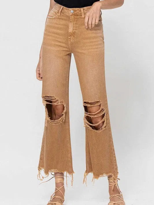 VERVET by Flying Monkey 90s Vibes + High Fives Distressed Cropped Jeans with Flare-Women's Clothing-Shop Z & Joxa