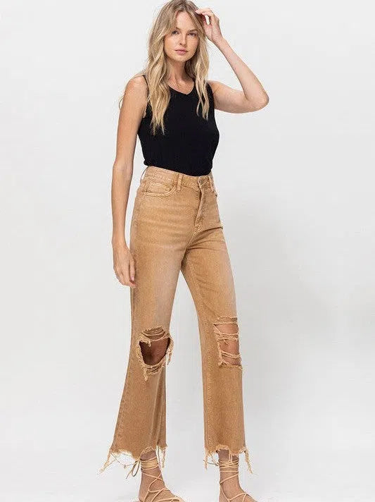 VERVET by Flying Monkey 90s Vibes + High Fives Distressed Cropped Jeans with Flare-Women's Clothing-Shop Z & Joxa