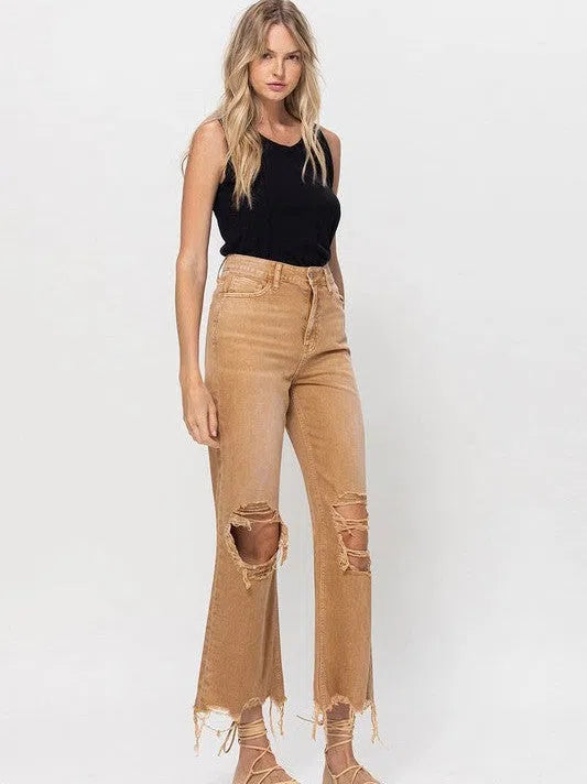 VERVET by Flying Monkey 90s Vibes + High Fives Distressed Cropped Jeans with Flare-Women's Clothing-Shop Z & Joxa