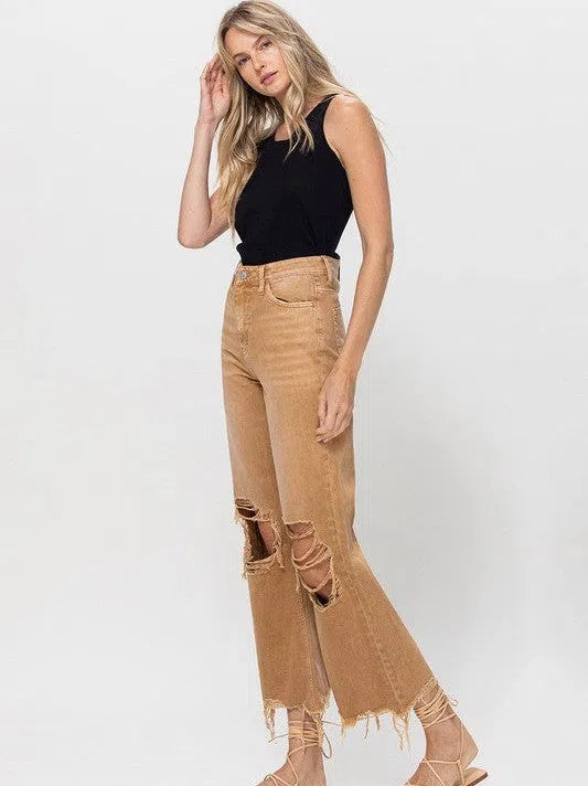 VERVET by Flying Monkey 90s Vibes + High Fives Distressed Cropped Jeans with Flare-Women's Clothing-Shop Z & Joxa