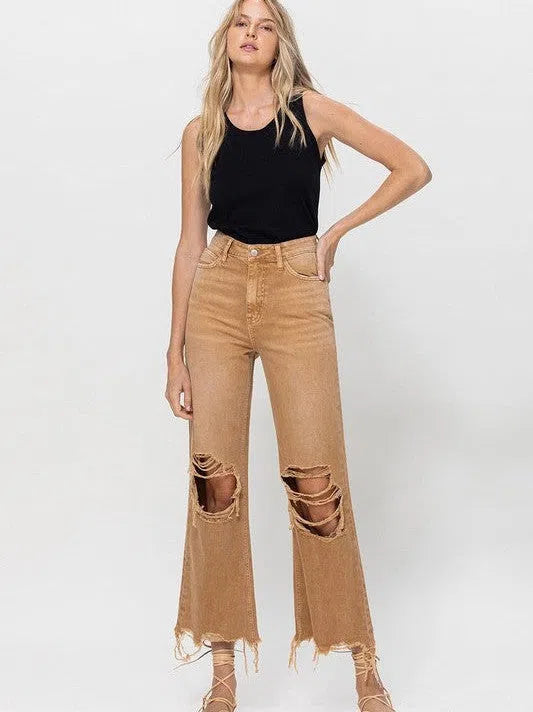 VERVET by Flying Monkey 90s Vibes + High Fives Distressed Cropped Jeans with Flare-Women's Clothing-Shop Z & Joxa