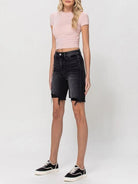 VERVET by Flying Monkey Black Denim Super High-Rise Long Shorts-Women's Clothing-Shop Z & Joxa