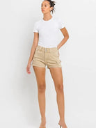 VERVET by Flying Monkey Rethinking Cargo High Rise Khaki Shorts-Women's Clothing-Shop Z & Joxa