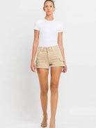 VERVET by Flying Monkey Rethinking Cargo High Rise Khaki Shorts-Women's Clothing-Shop Z & Joxa