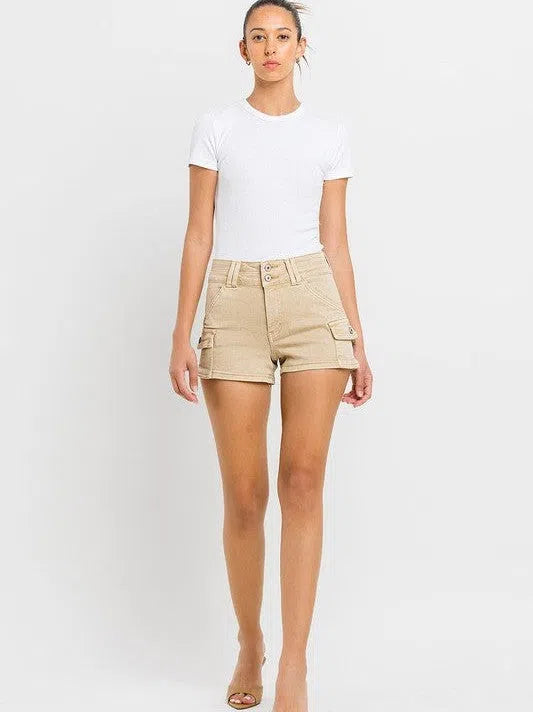 VERVET by Flying Monkey Rethinking Cargo High Rise Khaki Shorts-Women's Clothing-Shop Z & Joxa