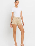 VERVET by Flying Monkey Rethinking Cargo High Rise Khaki Shorts-Women's Clothing-Shop Z & Joxa