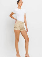 VERVET by Flying Monkey Rethinking Cargo High Rise Khaki Shorts-Women's Clothing-Shop Z & Joxa