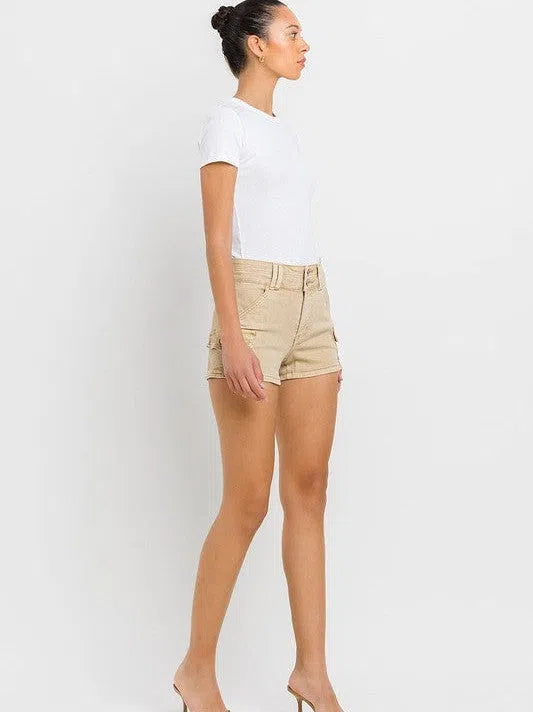 VERVET by Flying Monkey Rethinking Cargo High Rise Khaki Shorts-Women's Clothing-Shop Z & Joxa