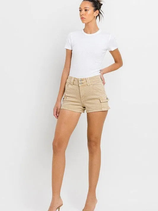 VERVET by Flying Monkey Rethinking Cargo High Rise Khaki Shorts-Women's Clothing-Shop Z & Joxa