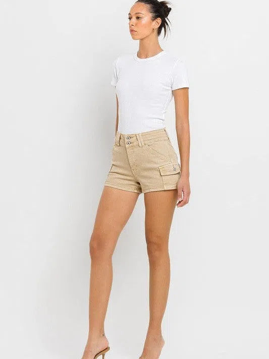 VERVET by Flying Monkey Rethinking Cargo High Rise Khaki Shorts-Women's Clothing-Shop Z & Joxa