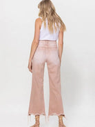 VERVET by Flying Monkey Vintage Distressed High Waist Flare Crop Jeans in Rose Pink-Women's Clothing-Shop Z & Joxa