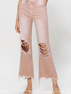 VERVET by Flying Monkey Vintage Distressed High Waist Flare Crop Jeans in Rose Pink-Women's Clothing-Shop Z & Joxa