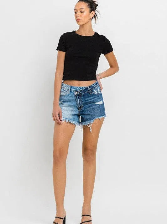 VERVET by Flying Monkey Wood Street Super High Rise Two Tone Denim Shorts-Women's Clothing-Shop Z & Joxa