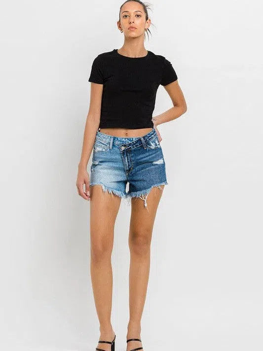 VERVET by Flying Monkey Wood Street Super High Rise Two Tone Denim Shorts-Women's Clothing-Shop Z & Joxa