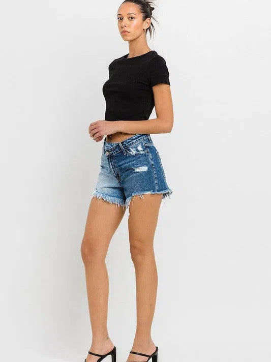 VERVET by Flying Monkey Wood Street Super High Rise Two Tone Denim Shorts-Women's Clothing-Shop Z & Joxa