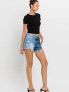 VERVET by Flying Monkey Wood Street Super High Rise Two Tone Denim Shorts-Women's Clothing-Shop Z & Joxa