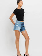 VERVET by Flying Monkey Wood Street Super High Rise Two Tone Denim Shorts-Women's Clothing-Shop Z & Joxa