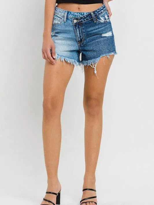 VERVET by Flying Monkey Wood Street Super High Rise Two Tone Denim Shorts-Women's Clothing-Shop Z & Joxa