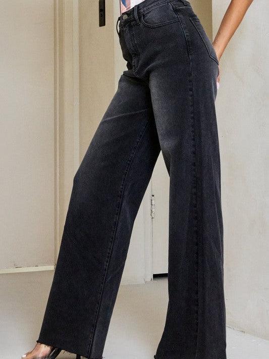 Vintage Black High-Waist Wide-leg Loose Fit Jeans-Women's Clothing-Shop Z & Joxa