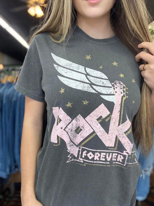 Vintage Wash Rock Forever Graphic Tee-Women's Clothing-Shop Z & Joxa