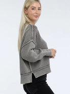 Washed Side Slit Oversized Cropped Sweater-Women's Clothing-Shop Z & Joxa