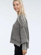 Washed Side Slit Oversized Cropped Sweater-Women's Clothing-Shop Z & Joxa