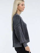 Washed Side Slit Oversized Cropped Sweater-Women's Clothing-Shop Z & Joxa