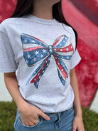 Watercolor America Patriotic Bow Graphic Tee-Women's Clothing-Shop Z & Joxa