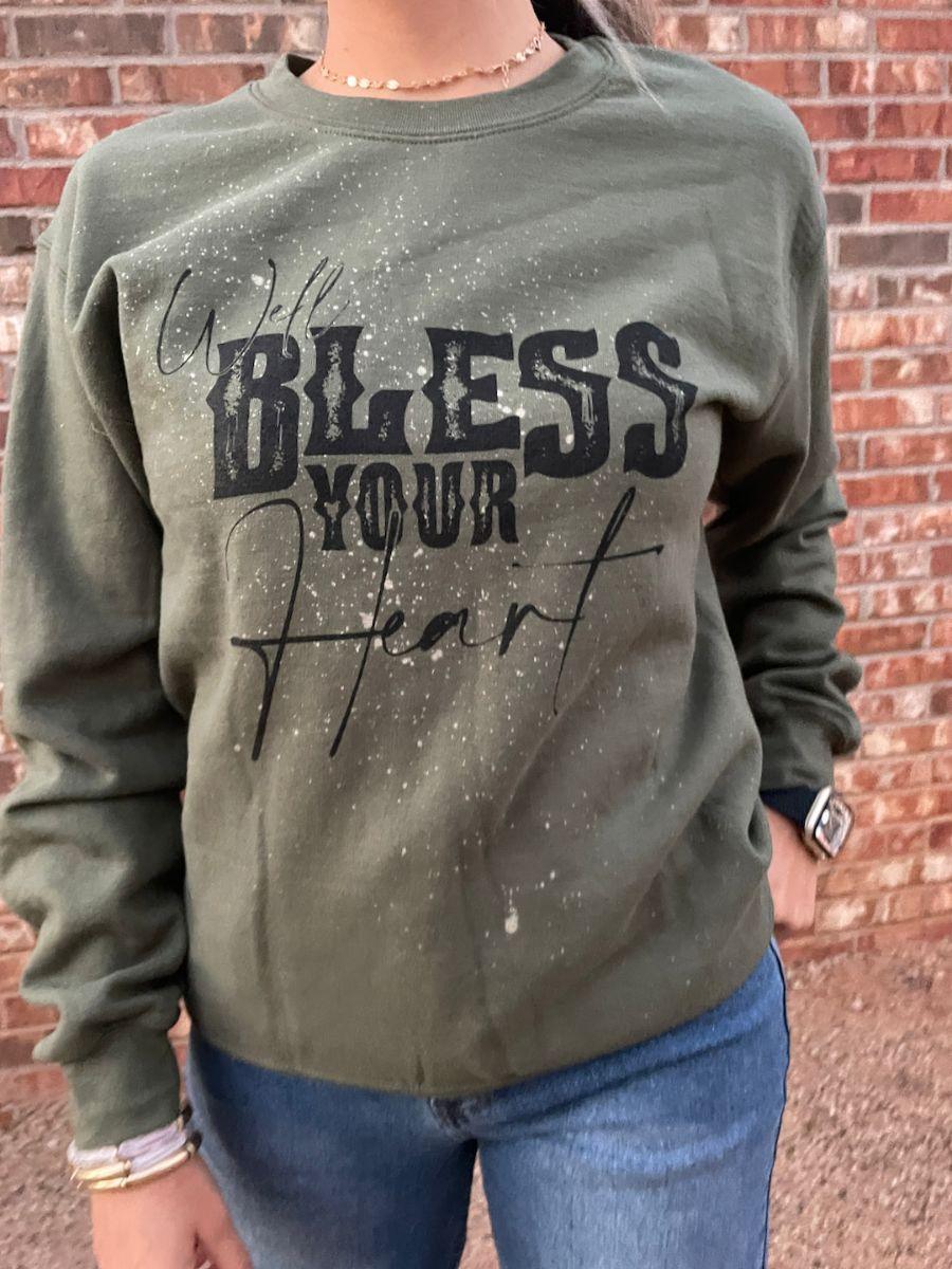 Well Bless Your Heart Army Green Sweatshirt-Women's Shirts & Tops-Shop Z & Joxa
