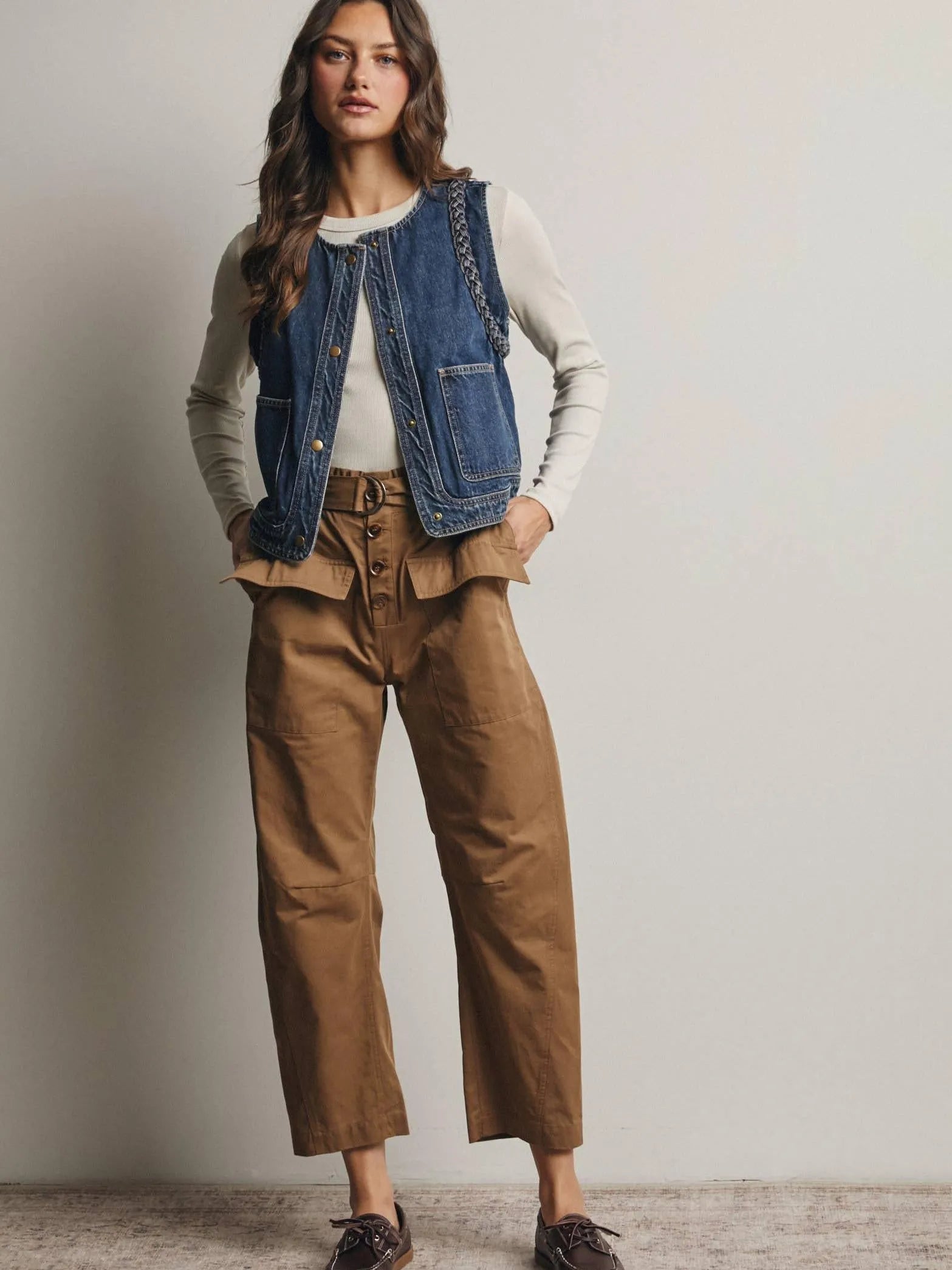 Western Soul Vintage Wash Braided Denim Vest-vest-Shop Z & Joxa