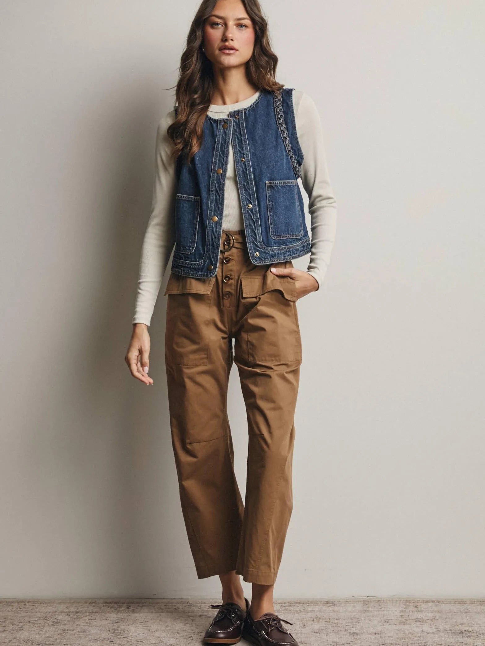 Western Soul Vintage Wash Braided Denim Vest-vest-Shop Z & Joxa