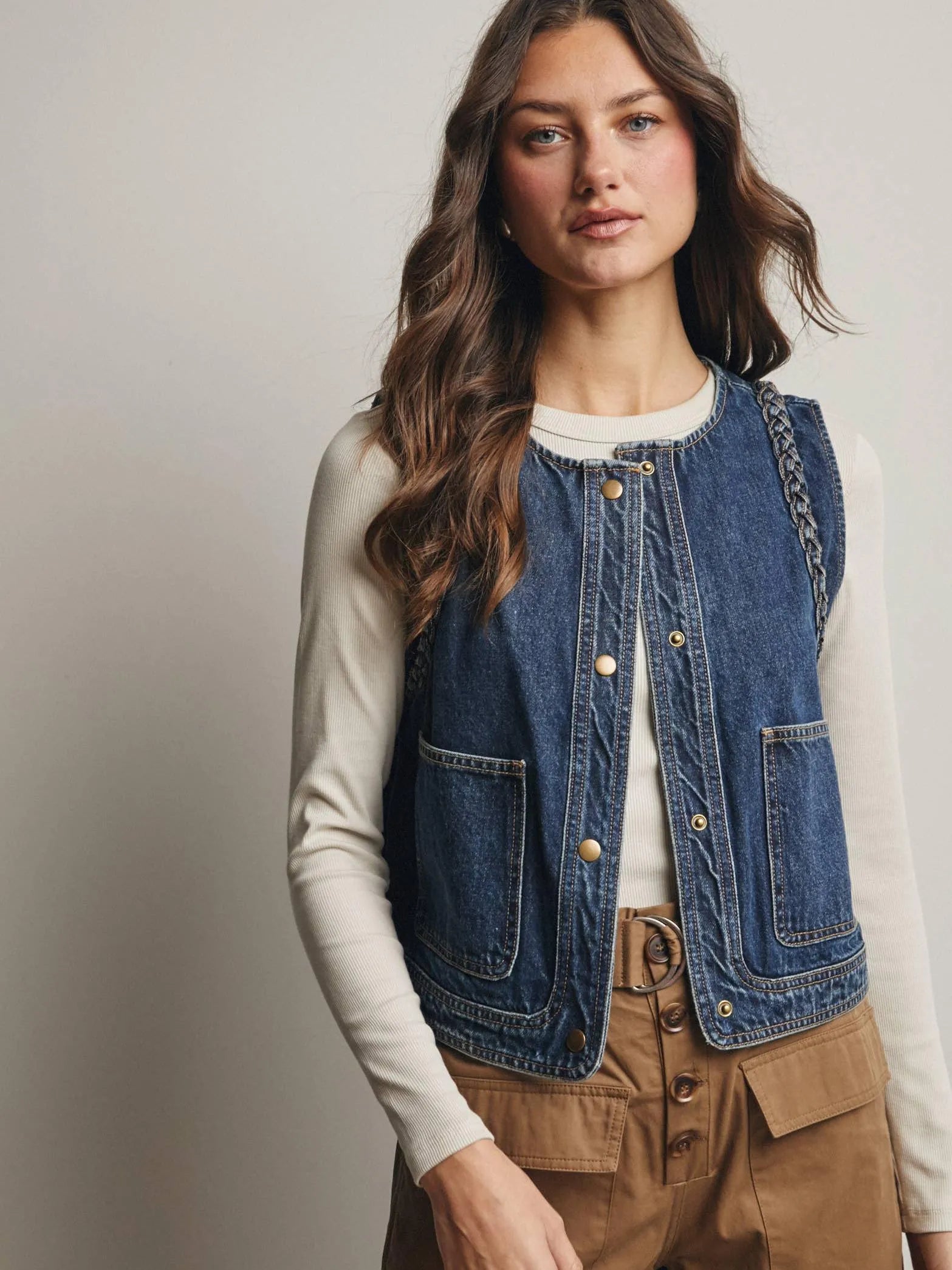 Western Soul Vintage Wash Braided Denim Vest-vest-Shop Z & Joxa