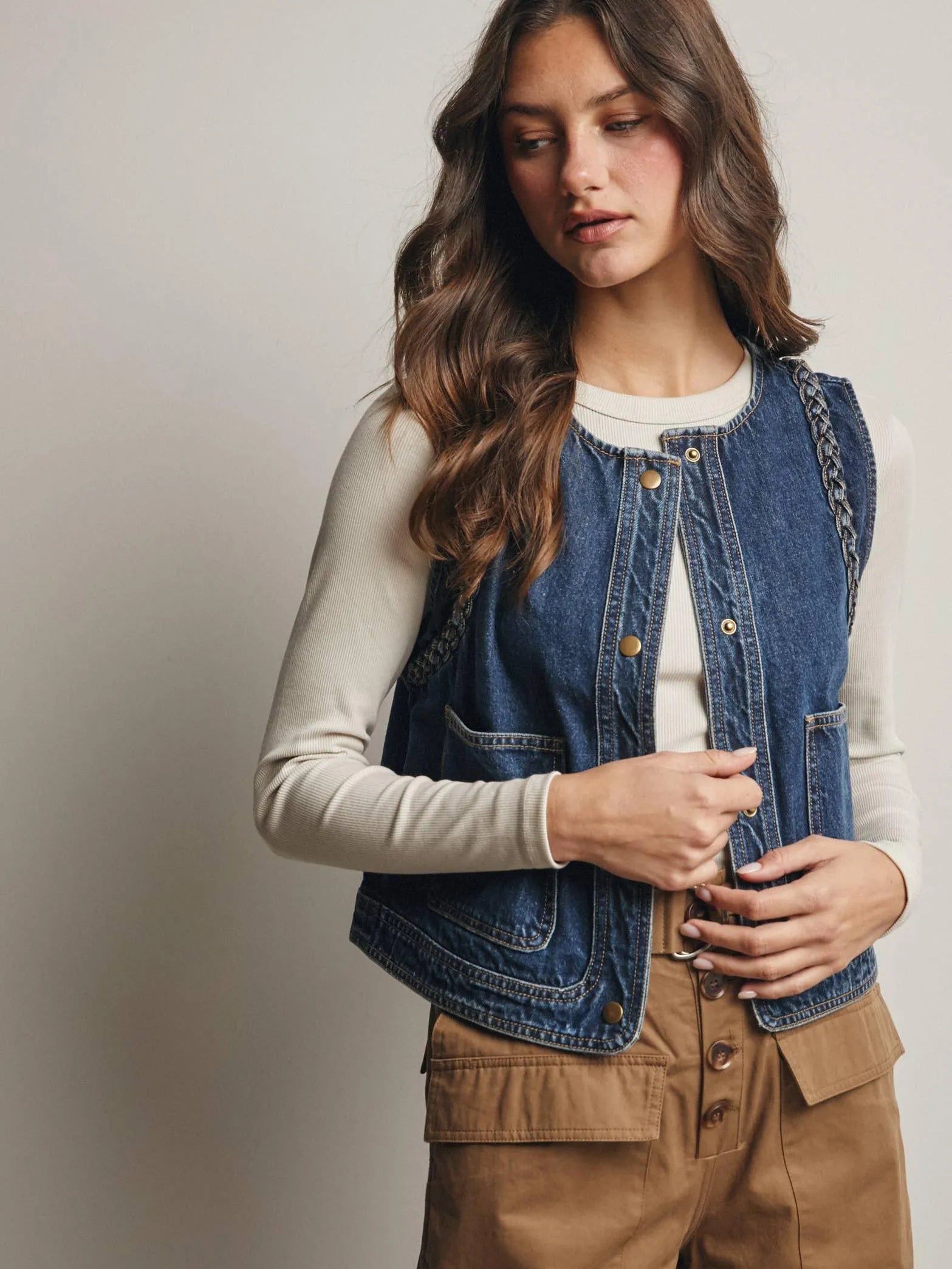 Western Soul Vintage Wash Braided Denim Vest-vest-Shop Z & Joxa