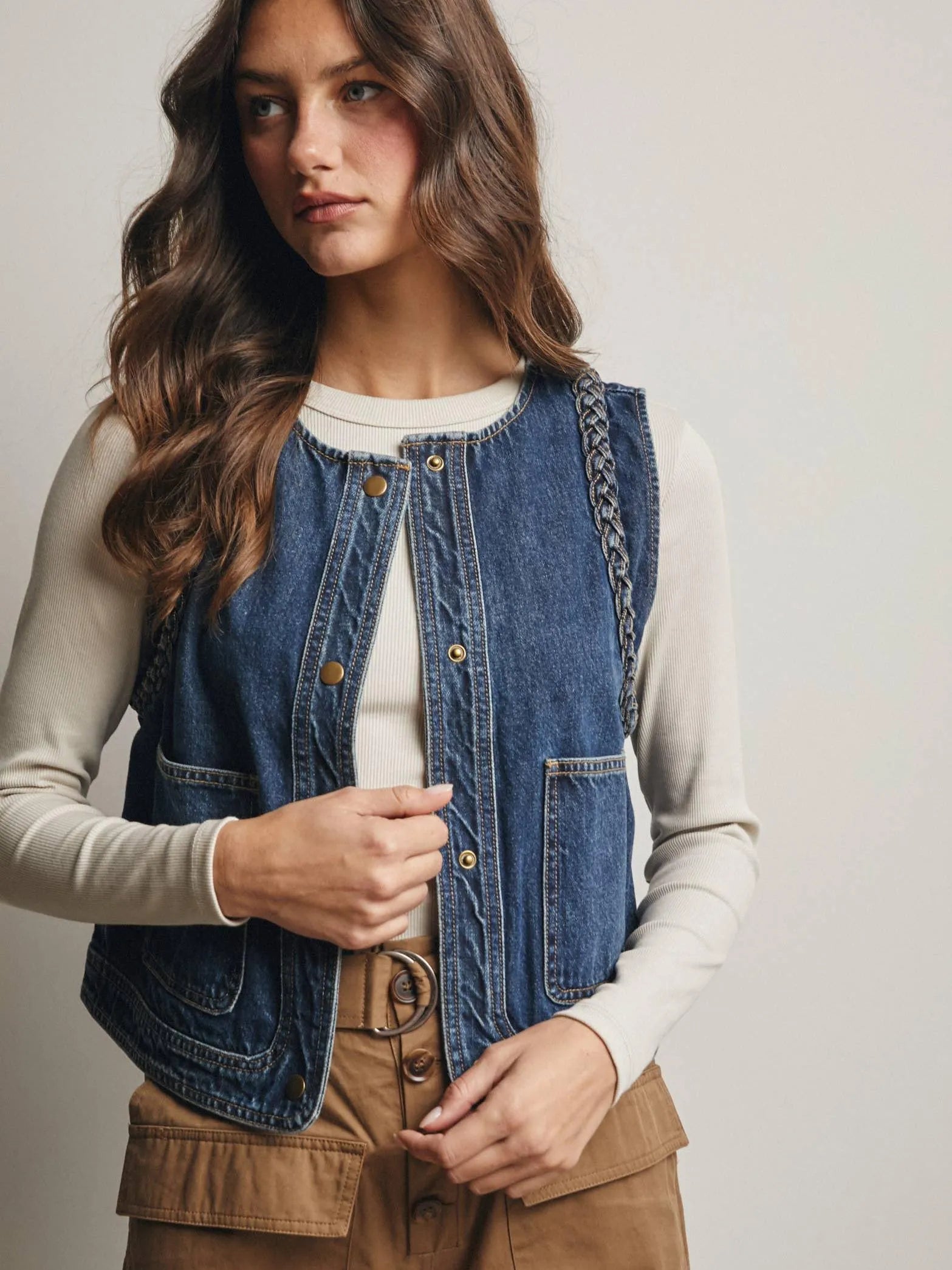 Western Soul Vintage Wash Braided Denim Vest-vest-Shop Z & Joxa