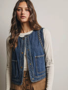 Western Soul Vintage Wash Braided Denim Vest-vest-Shop Z & Joxa